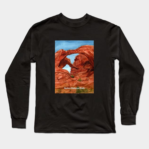 Arches National Park Watercolor Long Sleeve T-Shirt by MMcBuck